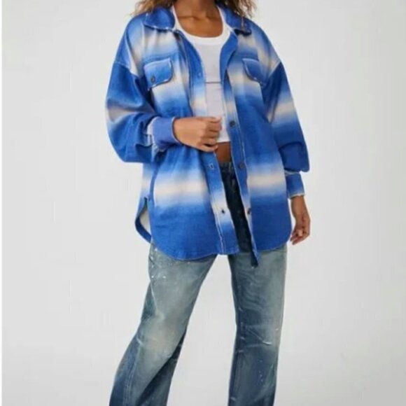 NEW Free People Printed Ruby Jacket / Deep Sea Combo Oversized Shacket - Picture 2 of 6